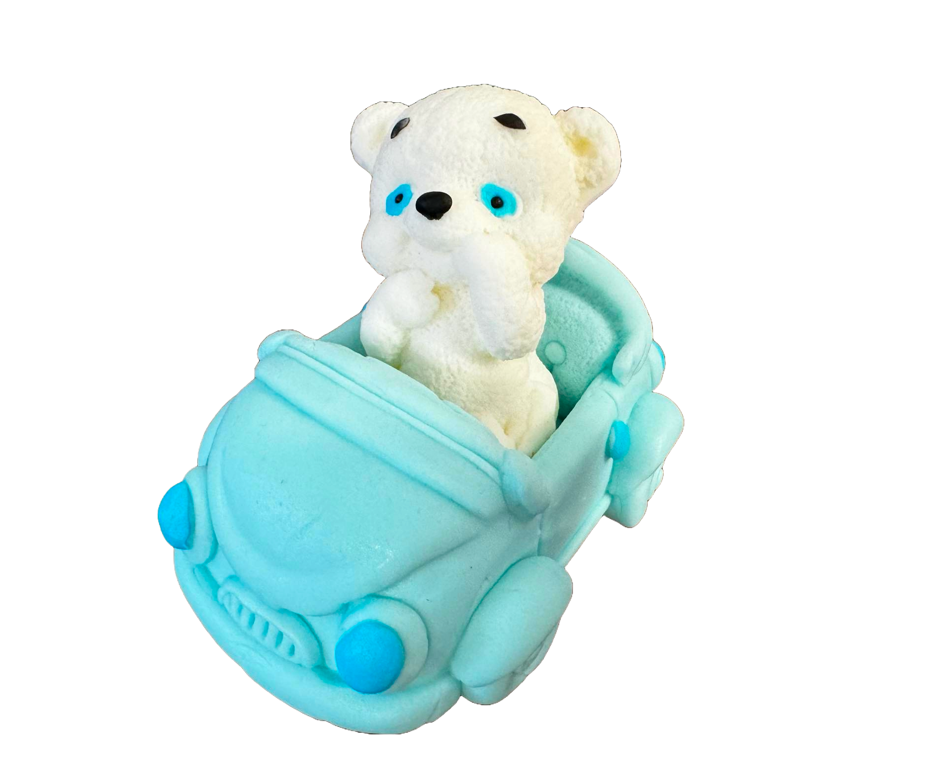 Ätlig dekoration från sugarpaste, Vitbjörn med blå bil Dekorationer från Sugar Paste Naty Shop