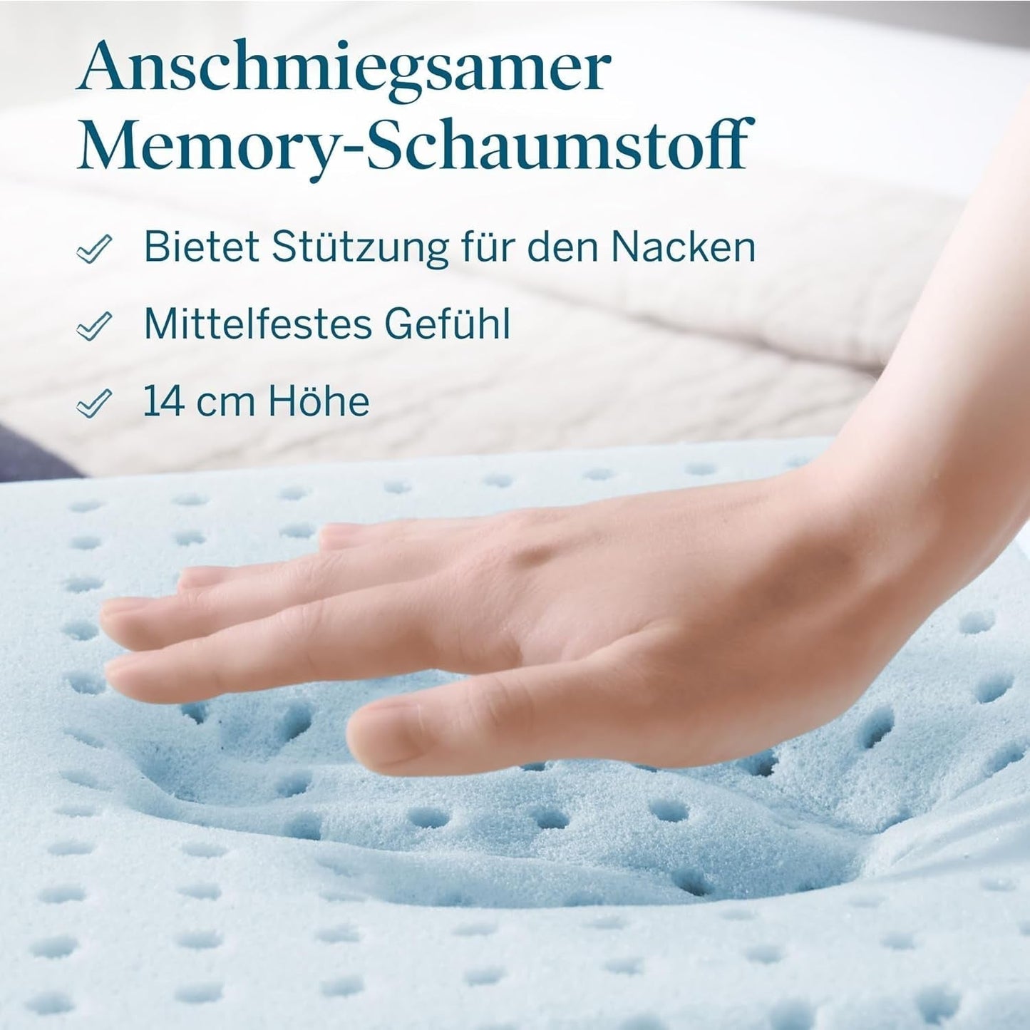 LUCID memory foam kudde med gel 40x60 cm - andas - kylande effekt - tvättbart överdrag - Oeko-Tex certifierad kudde, vit