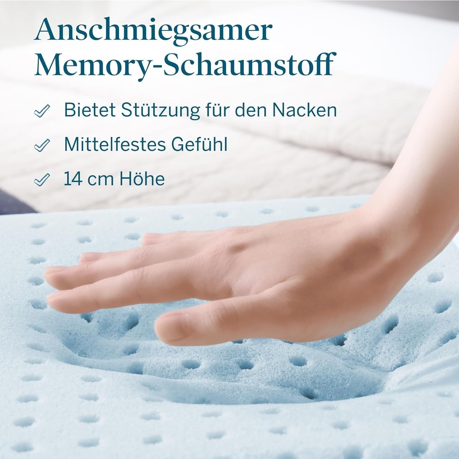 LUCID memory foam kudde med gel 40x60 cm - andas - kylande effekt - tvättbart överdrag - Oeko-Tex certifierad kudde, vit