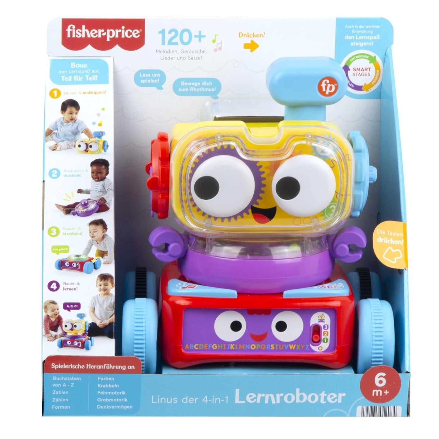 Fisher-Price 4-i-1 inlärningsrobot Linus för spädbarn och småbarn, leksak från 6 månader - tysktalande, HCK39 Baby Toys Naty Shop