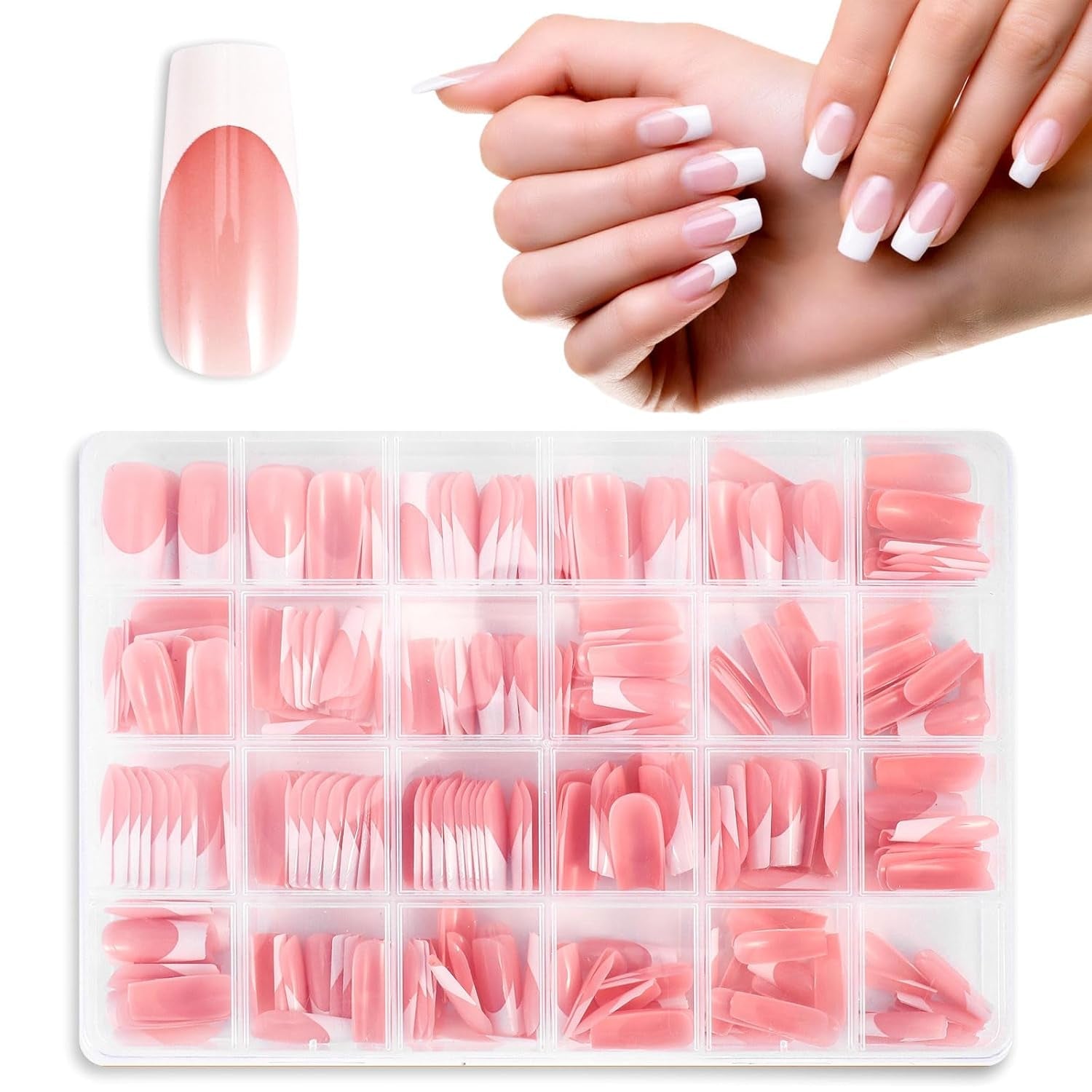 360 st konstgjorda naglar franska naglar Medium rektangel lösnaglar Naturliga falska naglar DIY lösnageltips med nagelfilspress på lösnaglar för damer och kvinnor