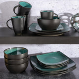 Gibson 99813.16R Elite Soho Lounge Reactive Glaze 4-personers servisset, 16 delar, blågrön/svart tvåfärgad effekt