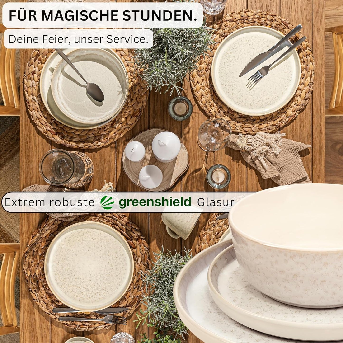 SÄNGER Key West | Stengods servisset 24-delat mattallrik set för 6 6 middagstallrikar spannmålsskålar Desserttallrikar Pasta skålar Cream serviser med sandig textur | VÄRDESAMLING