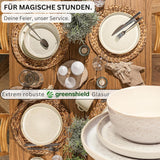 SÄNGER Key West | Stengods servisset 24-delat mattallrik set för 6 6 middagstallrikar spannmålsskålar Desserttallrikar Pasta skålar Cream serviser med sandig textur | VÄRDESAMLING