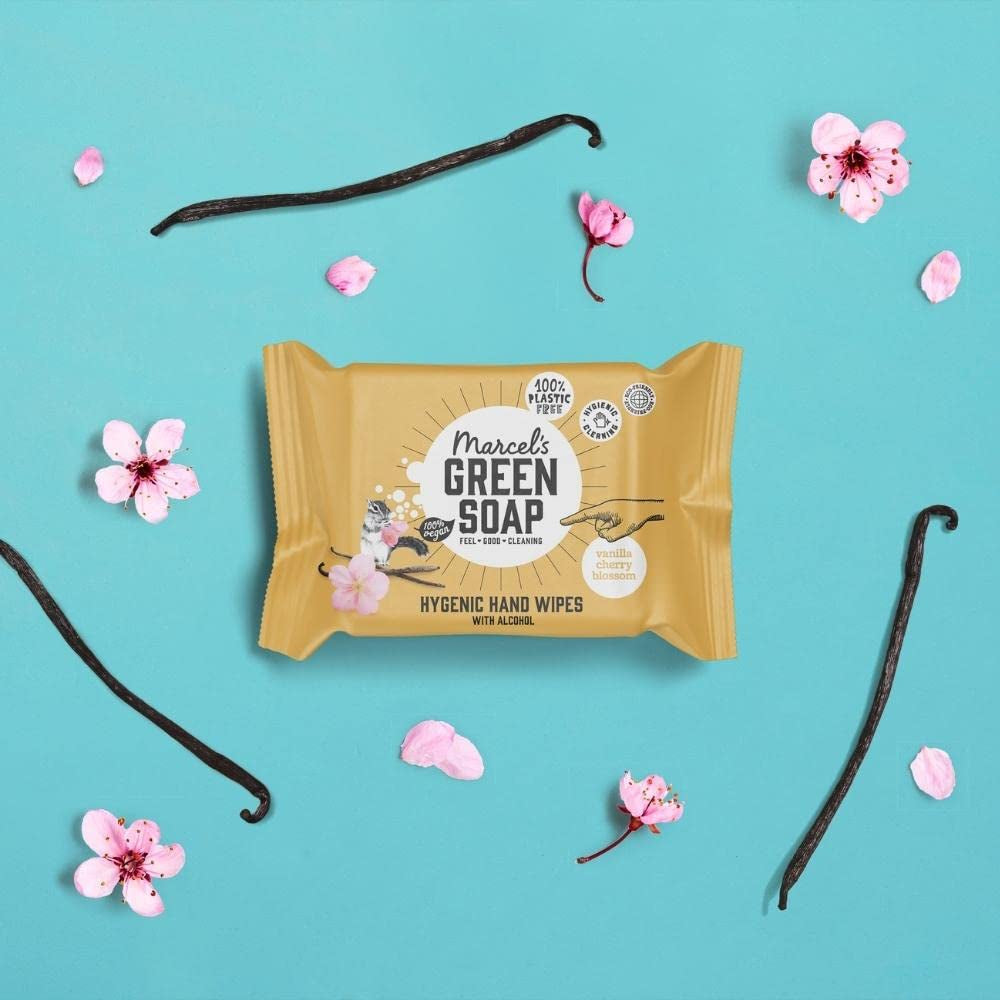 Marcel's Green Soap Hand Wet Wipes 60 Pack - Vanilj & Cherry Blossom - Växtbaserad - Ekologisk