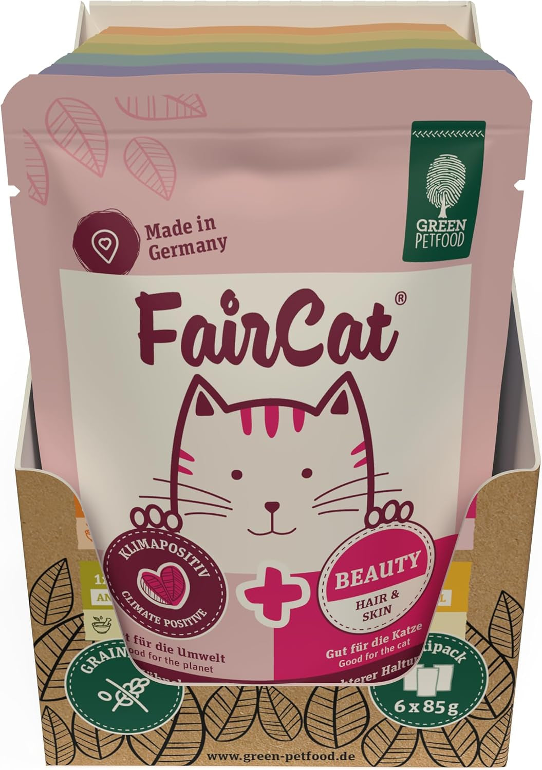 Green Petfood FairCat Multipack (6 x 85 g) | Vuxen | Premium våtfoder för urvuxna katter 6 verschiedenen leckere Sorten im Multipack | getreidefrei | Katzenfutter nass | 6 pack