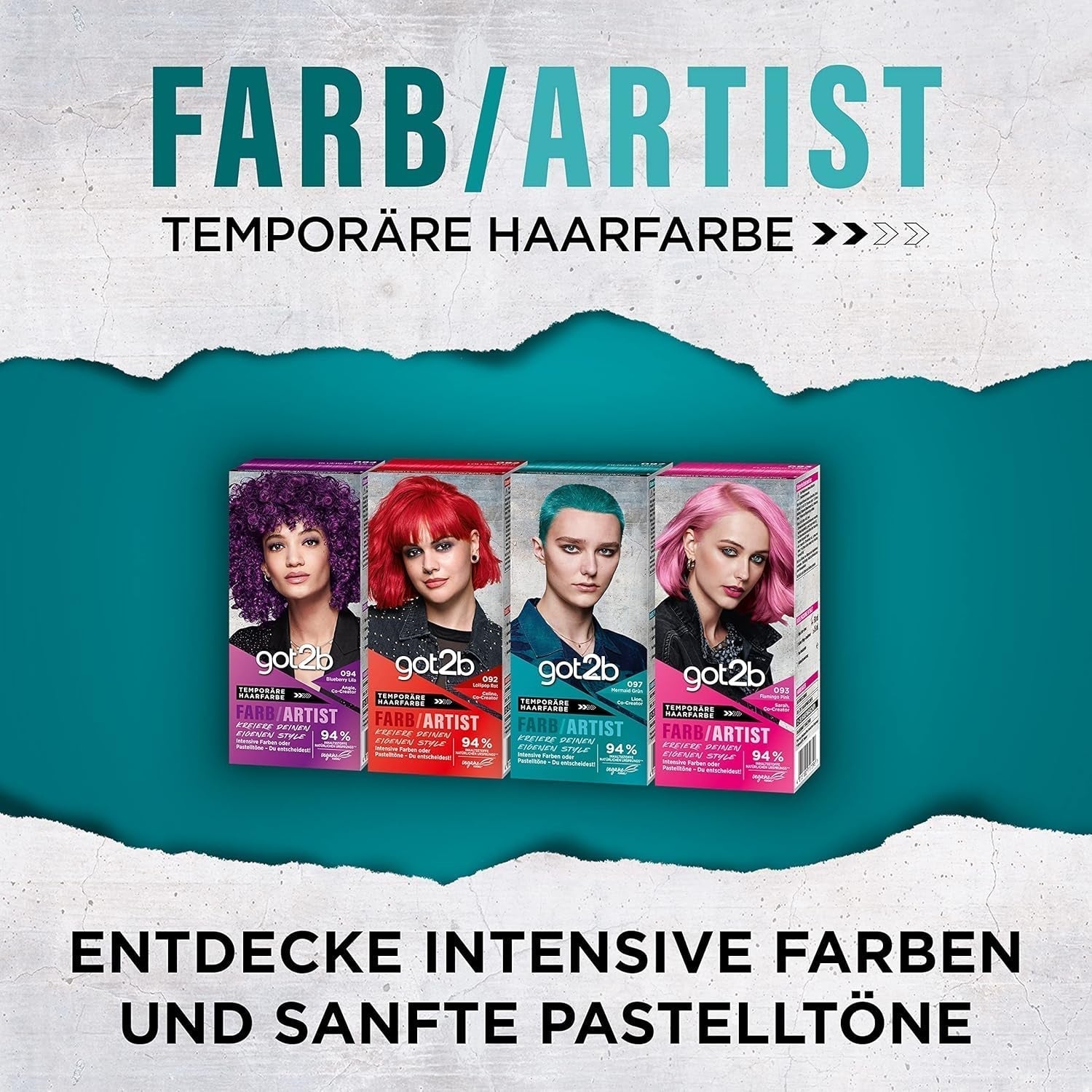 got2b Colour/Artist 097 Mermaid Green Level 2 (3x 80 ml), tillfällig hårfärgning får håret att glänsa i intensiva färger eller pastellfärger, hårfärgning håller 12-15 tvättar, vegansk formel Hårfärgning Naty Shop