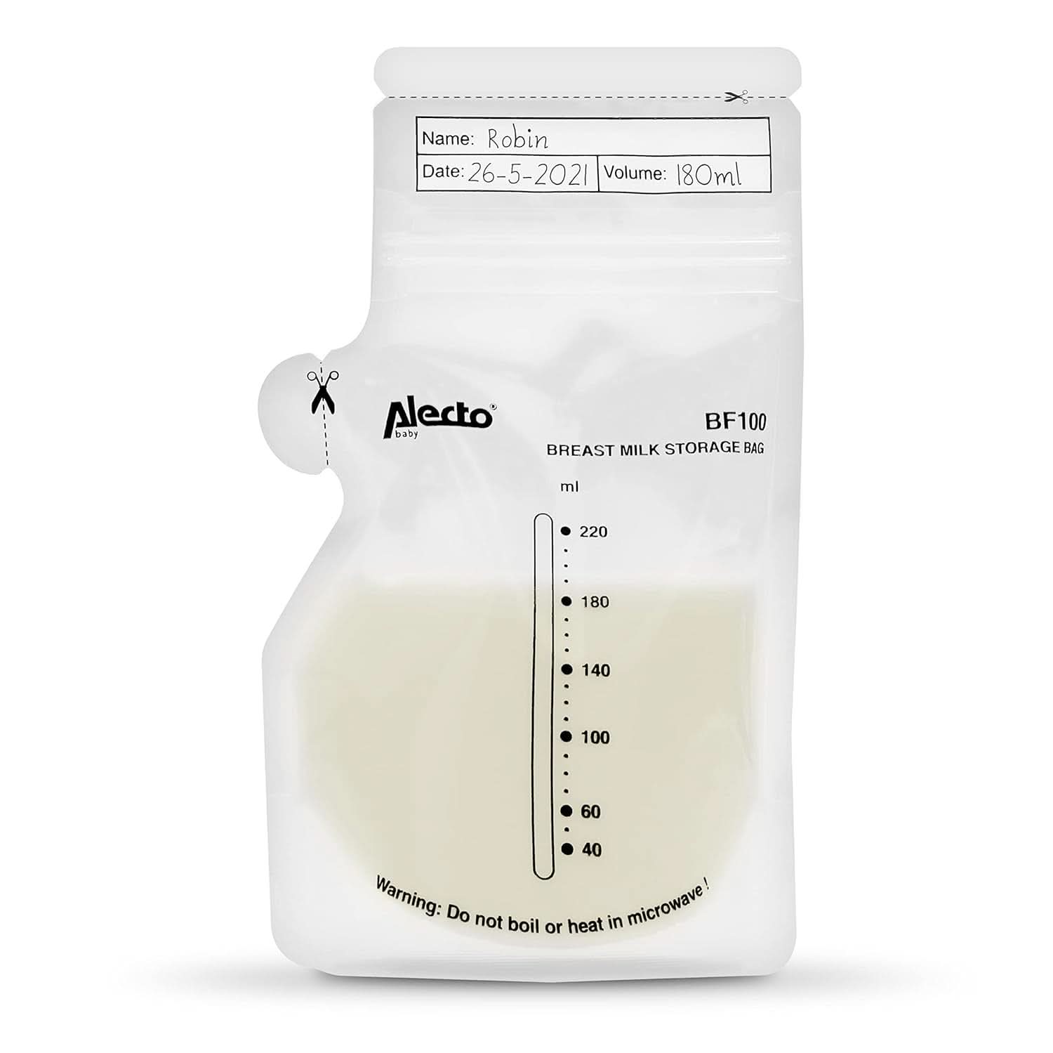 BF100 Förvaringspåse för bröstmjölk - Påse för bröstmjölk - kapacitet 220 Ml - 100 stycken - Transparent mat och amningstillbehör Bebe Naty Shop