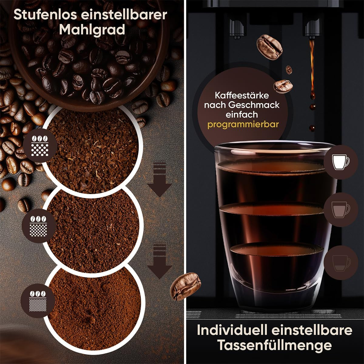 Helautomatisk ProfiCook® espressomaskin med mjölkskummare för cappuccino | Konisk slipmaskin | med koppvärmefunktion | Italiensk professionell pump | Pekskärm | Espresso | PC KAV 1281