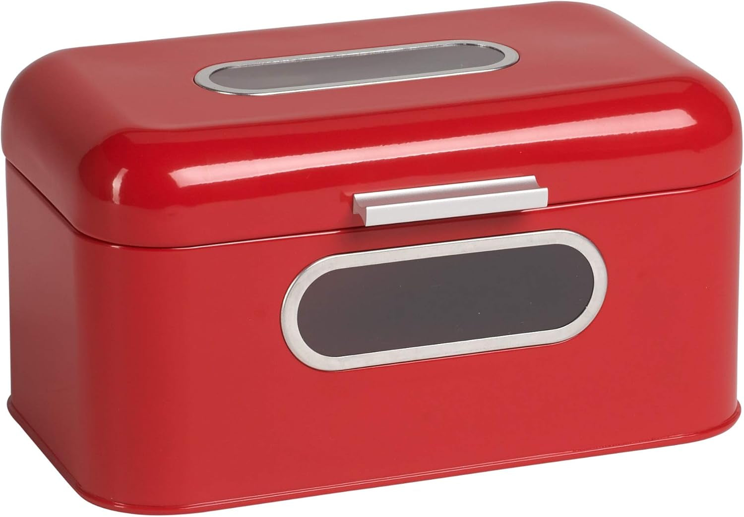 ECHTWERK Retro brödkorg i metall med visningsfönster och lock, set med 3 eleganta förvaringslådor, 1,4 l kapacitet, röda matförvaringslådor Naty Shop Red S Single