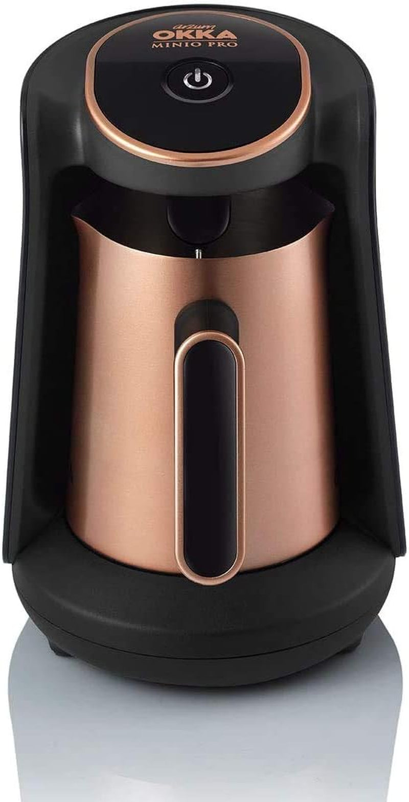 Arzum Okka Minio turkisk kaffebryggare, Moka, 1-4 koppar, 300 ml kanna i rostfritt stål, Spillskydd, Smart Brewing System, Tvättbar kanna, 480W, Koppar