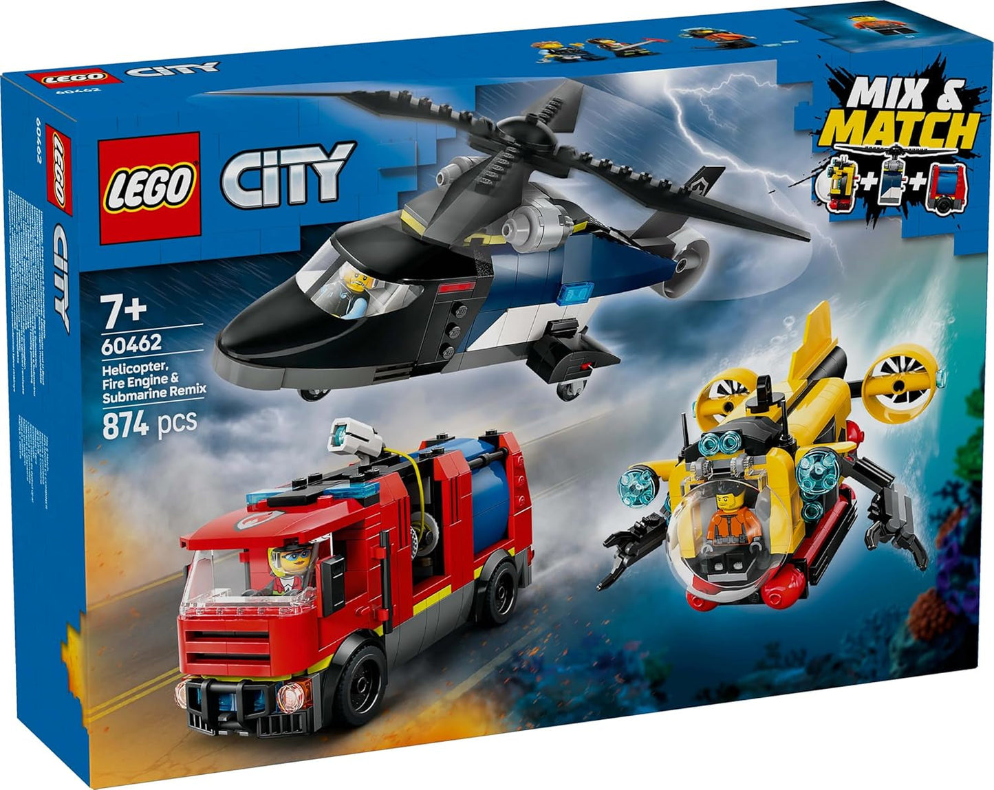 LEGO City Combo Set med helikopter, lejonbil och ubåt och 3 minifigurer - Byggbara leksaksfordon för pojkar och flickor från 7 år - Födelsedags- och semesterpresent 60462 Byggset Besuche den LEGO-Store