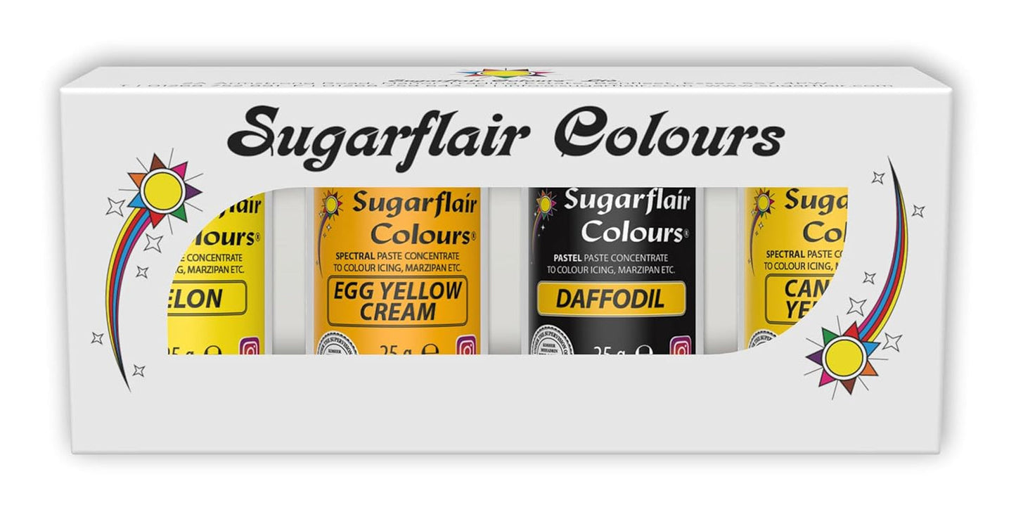 Sugarflair Pasta Food Coloring Yellow Set med 4 Pasta Food Coloring Fondant Marsipan Sugar Paste Buttercream och mer: Påsklilja Canary Yellow Creme Egg Melon Set om 4