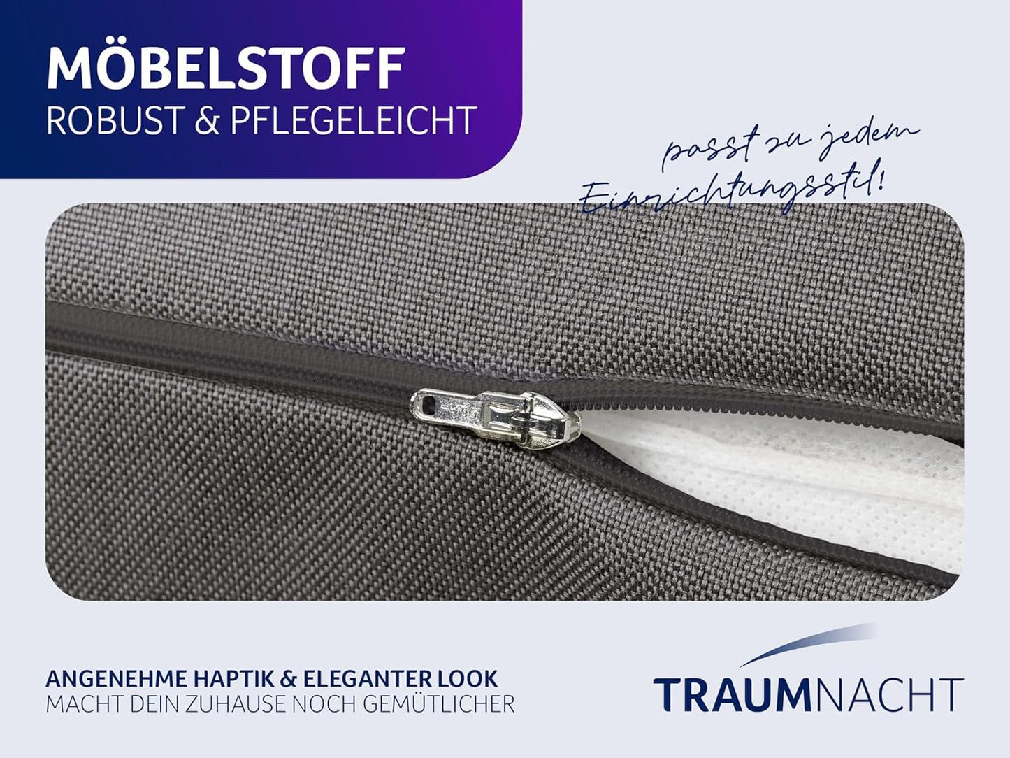 Läskudde Traumnacht Mysig Ryggkudde, 70 x 40 cm mörkgrå, avtagbart och tvättbart överdrag av 100 % polyester, praktisk sidficka, Oeko-Tex certifierad, tillverkad enligt tyska kvalitetsstandarder