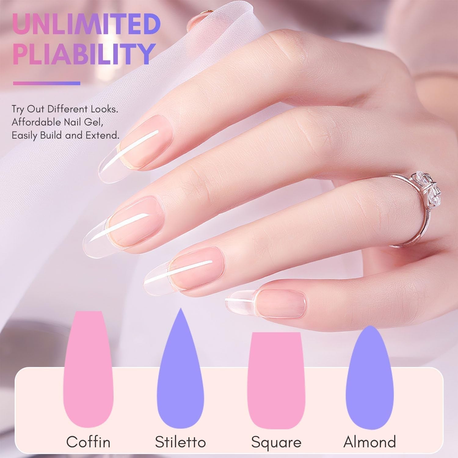 Makartt Poly Nail Extension Gel - 50 ML Extension Builder Akryl Poly Nägel Aufbaugel Extender Gel Für Gelnägel Für Nagelverlängerung, Nagelstärkung, Nail Art Dekoration(Transparent)