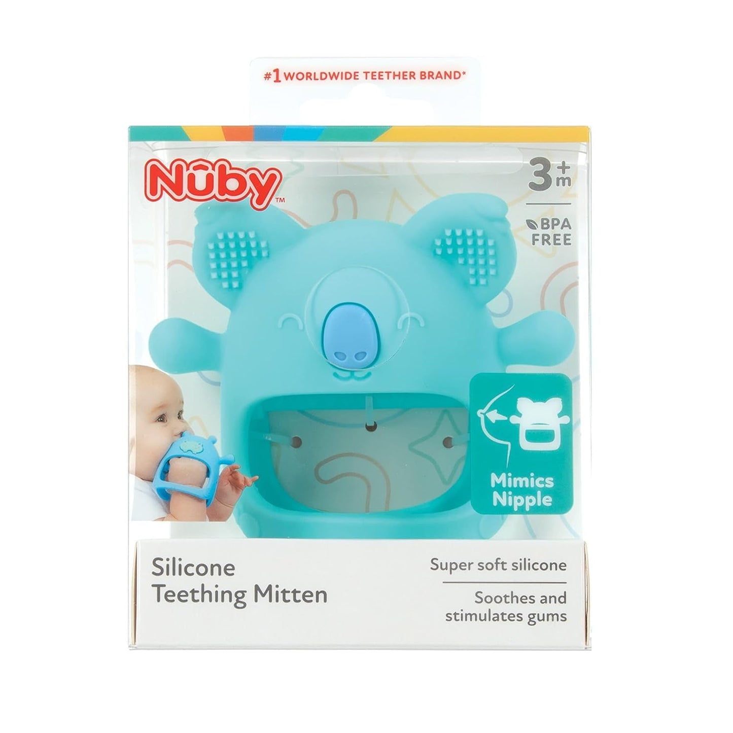 Nuby - Tandhandske av silikon, BPA-fri, blå koala, 3 månader och uppåt
