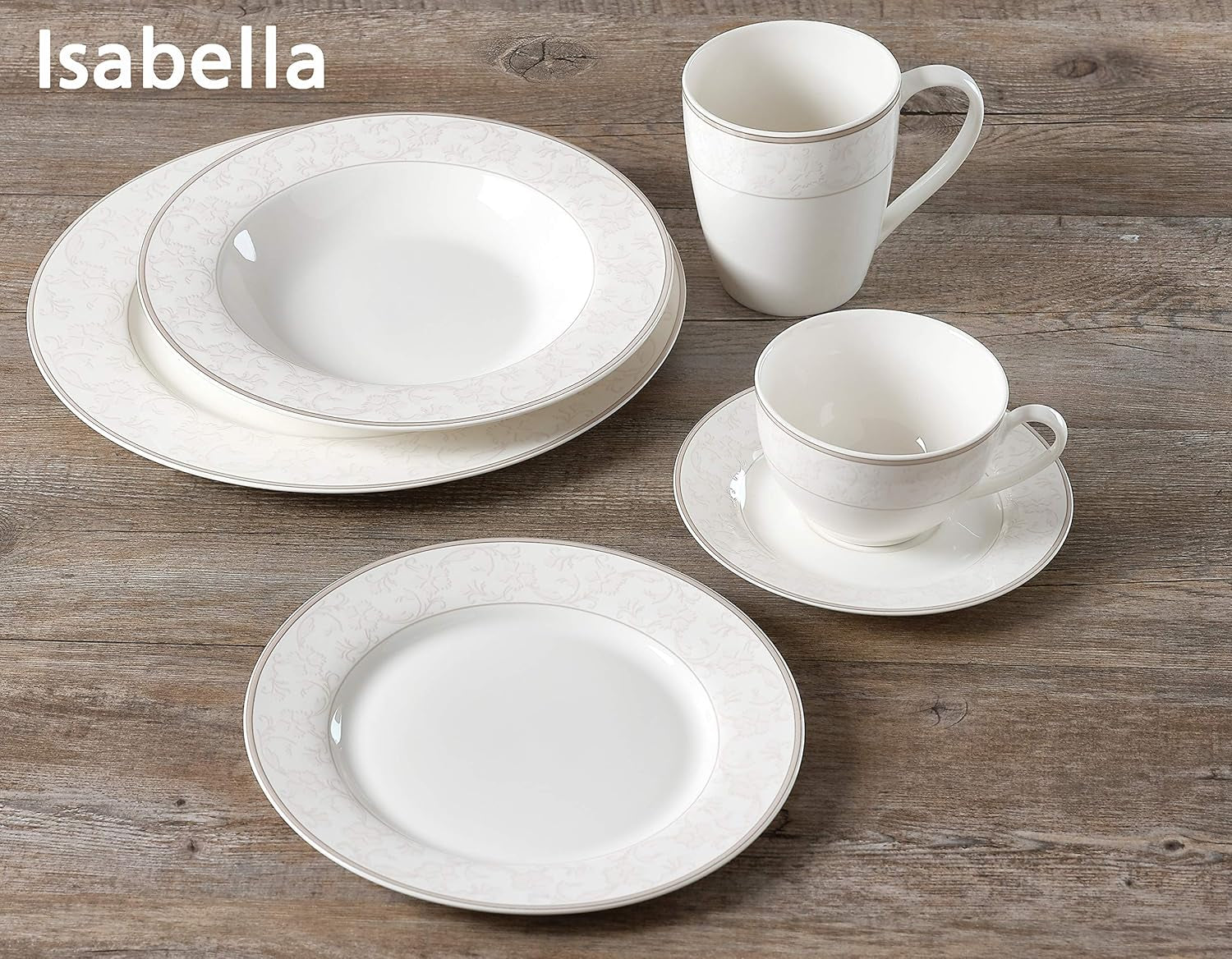 Ritzenhoff & Breker Isabella kaffeservering, 18 stycken, fint porslin, vit med ornament, 37 x 26 x 25 cm