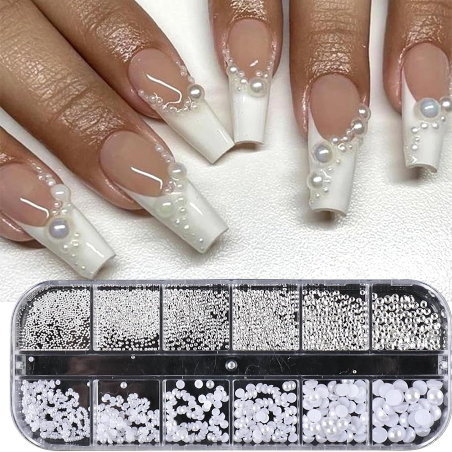 GZSY Nail Art Strasssteine ​​Nagel Perlen Weiß 12Raster Nagel Charms Nageldesign Zubehör Perle Nail Art