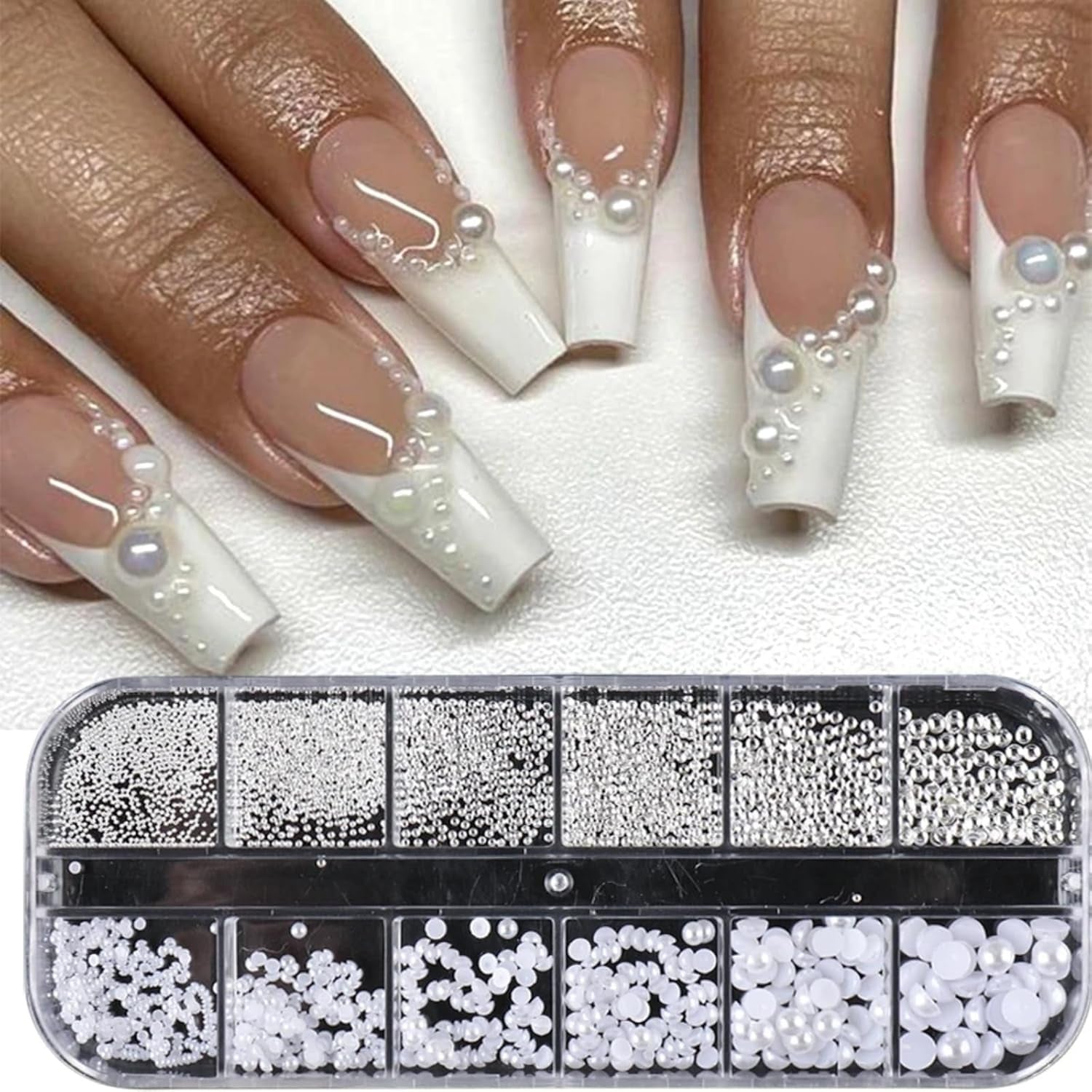 GZSY Nail Art Strasssteine ​​Nagel Perlen Weiß 12Raster Nagel Charms Nageldesign Zubehör Perle Nail Art