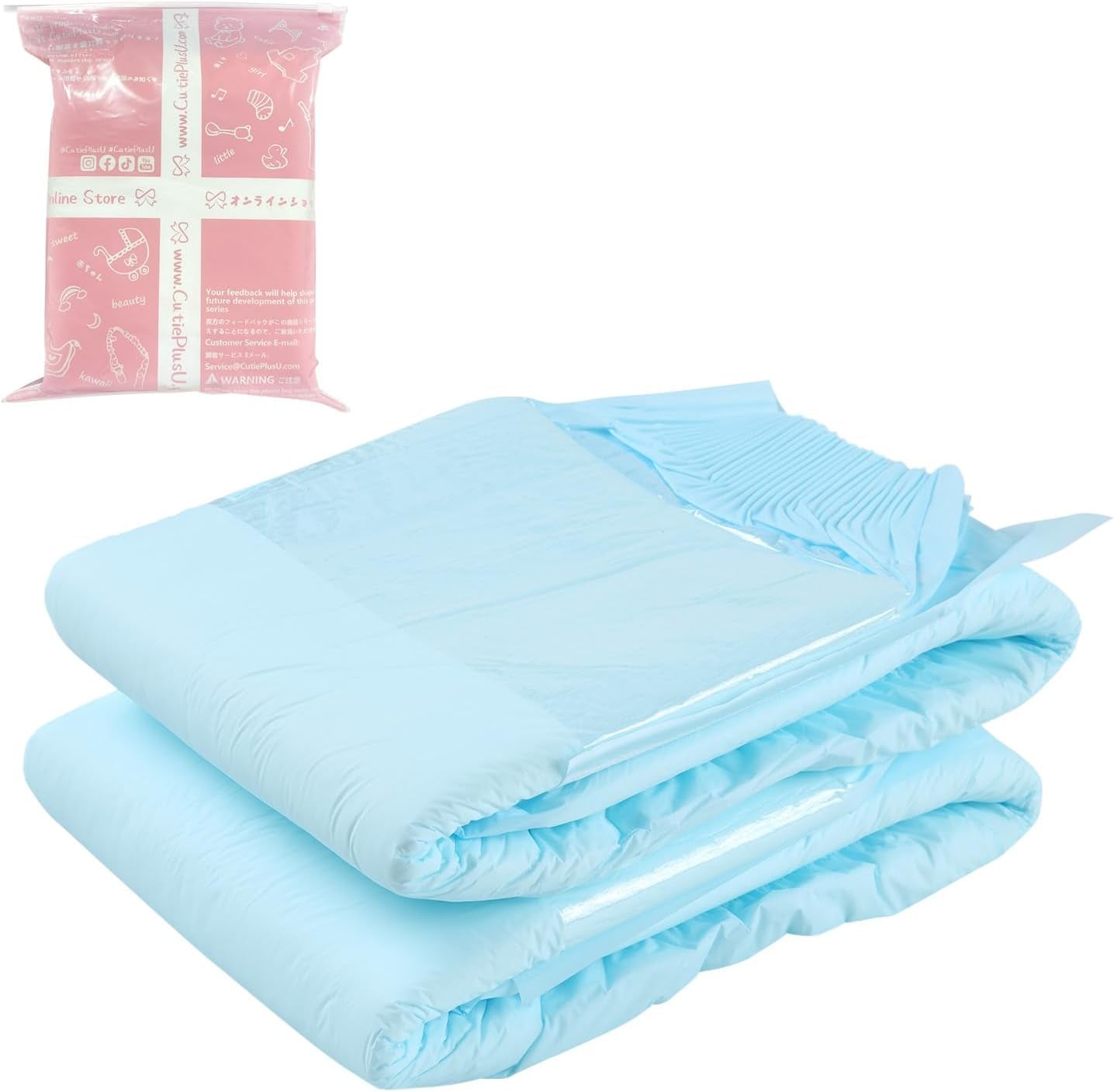 CutiePlusU vuxenblöjor, torr yta, maximal absorptionsförmåga över natten, inkontinensblöja för engångsbruk - blå, 2-pack (medium 71-96 cm)