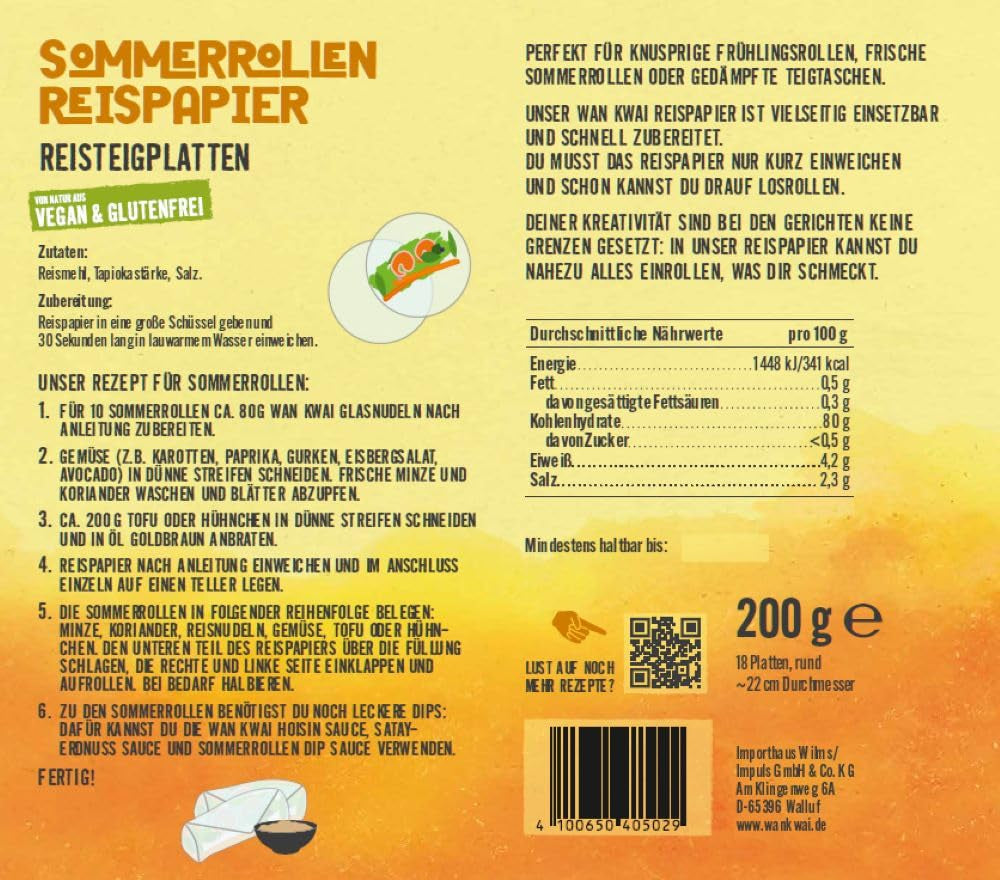 Wan Kwai Summer Roll Rice Paper 200g – Kräver lätt blötläggning, perfekt för krispiga vårrullar, färska sommarrullar eller ångade dumplings