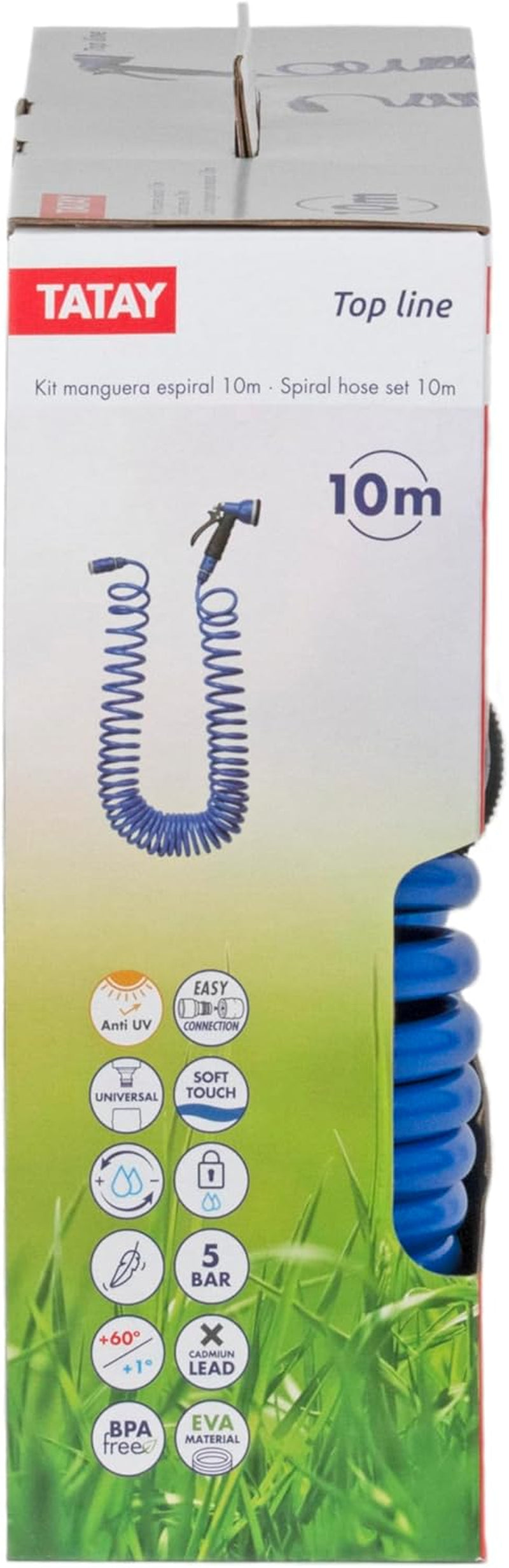 TATAY spiralslangset 10 m med plasttillbehör med UV-skydd, perfekt för terrasser och små trädgårdar.