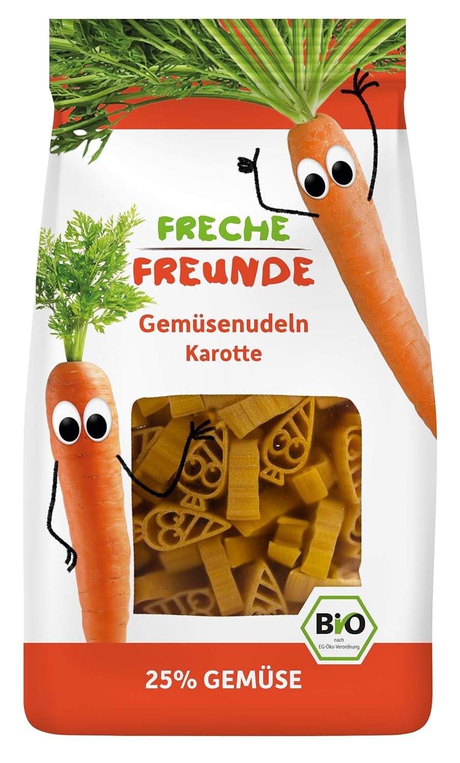 Freche Freunde Ekologiska grönsaksnudlar 'morot' 25 % grönsaksinnehåll Vegansk 6-pack (6 x 300 g)