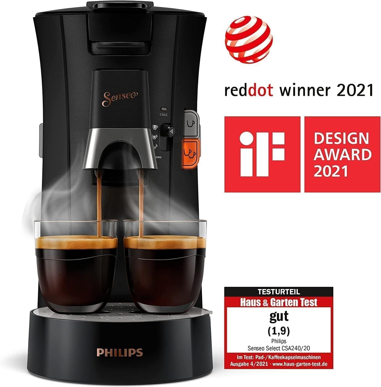 PHILIPS Senseo Select kapselespressomaskin med val av kaffeintensitet och minnesfunktion, tillverkad av återvunnen plast, färg: svart (CSA240/60)