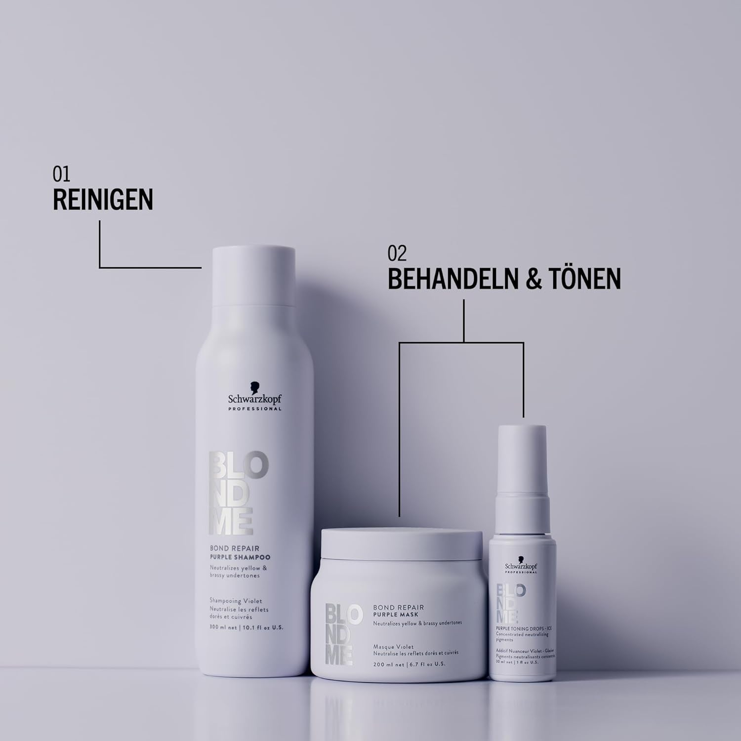 Schwarzkopf Professional BLONDME Bond Repair Purple Mask Mask för kallt hår Neutraliserar gula toner för färgat, blekt och ljust hår Djupvårdande och stärkande 200 ml Hårmask Naty Shop