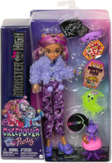 MONSTER HIGH Doll and Sleepover Accessories, Clawdeen Wolf Doll with Pet Cat, Crescent, Creepover Party, HKY67