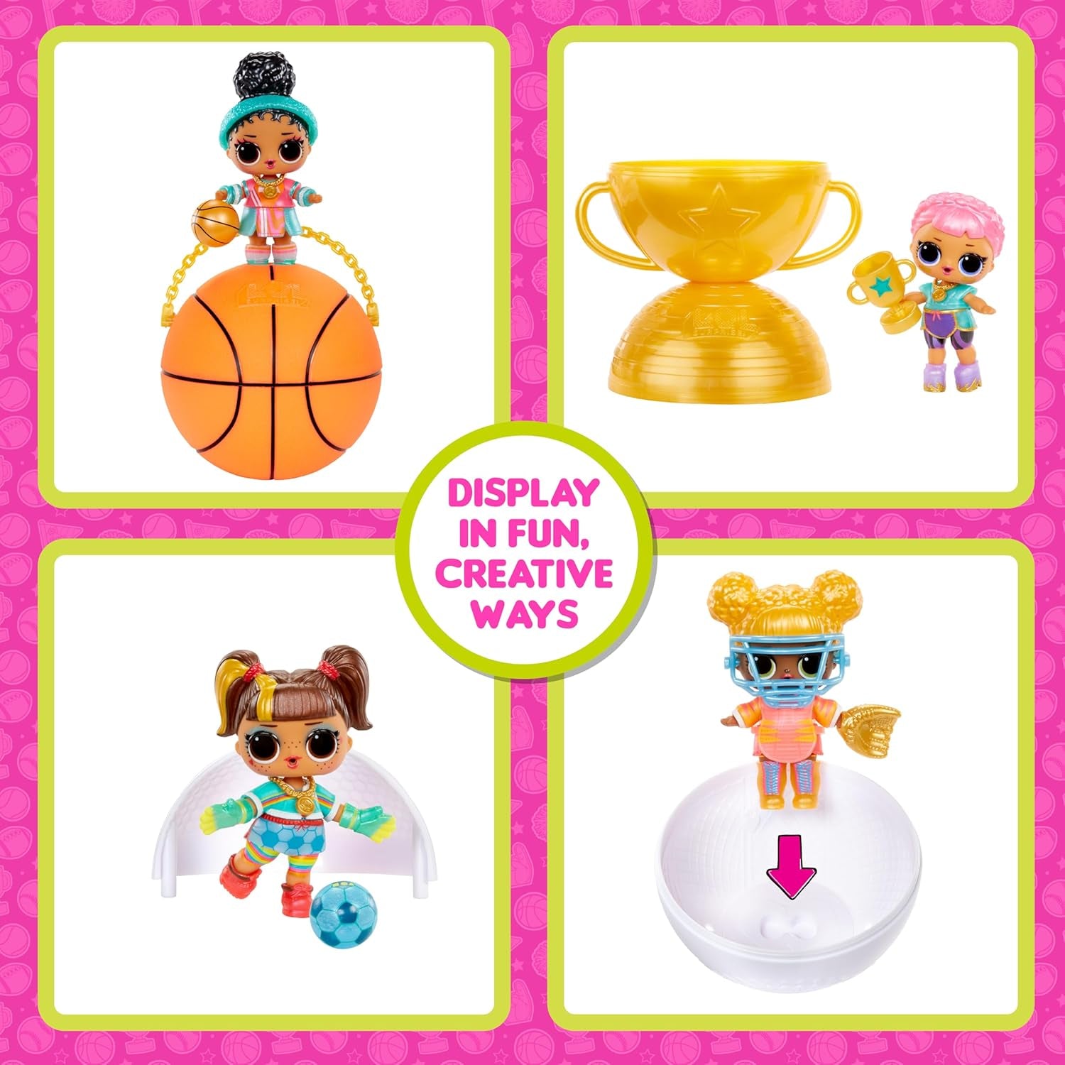 LOL Överraskning! All-Star Sports Vault Tots Collection - Innehåller 1 docka, bepansrad förpackning, 12 samlardockor, 8 tillbehör för uppackning, perfekt för åldrarna 4 och uppåt, Rosa