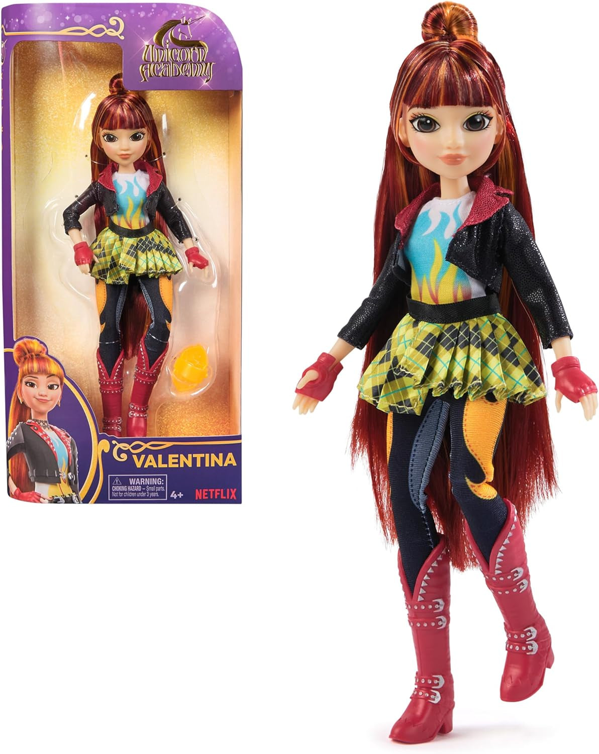 Unicorn Academy Valentina Doll - originaldockan från den populära Netflix-serien, är 24 cm lång och har 5 tillbehör för fantasifullt rollspel, för barn från 4 år och uppåt