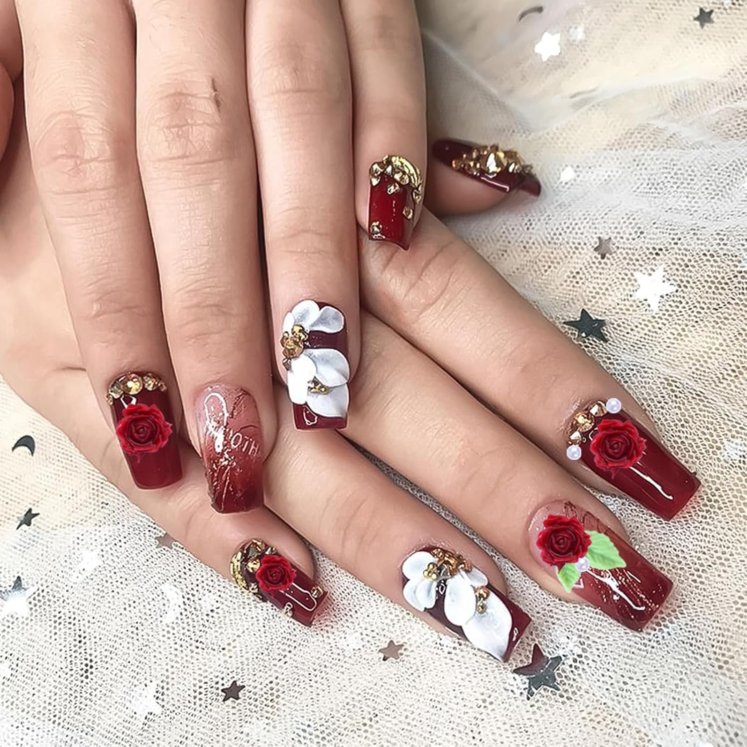 300 Stück Niedlich Blume Nail Charms, 3D Resin Blommor Camelie Rose Nägel Charms Mit Perle, Gemischt Größe Bunte Flower Nägel Deko Für Frauen Nail Art Zubehör