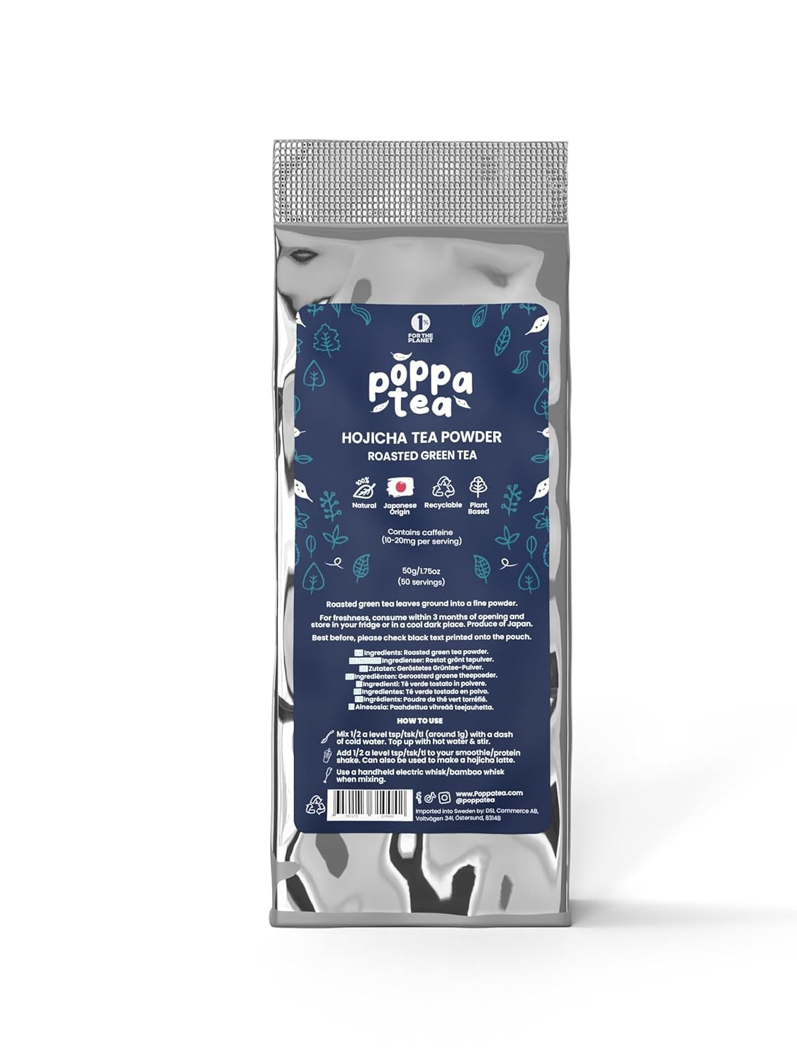 Poppatea Hojicha tepulver - rostat grönt te (50g refillpåse)