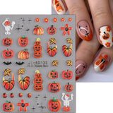 JMEOWIO 3D Nagelsticker Halloween Nail Art Sticker Selbstklebend Nagelaufkleber 5D Stereoskopisk Süßer Geisterkürbis Dekoration Nageldesign Zubehör 4 Blatt