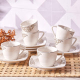 KARACA Nazende Espressokoppset i porslin - 80 ml turkiska kaffekoppar med fat, 12 delar modern kaffeservering med 6 kaffekoppar och 6 fat, mockakoppar - vit