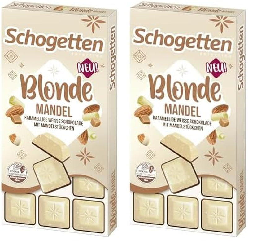 Schogetten Blond Mandel | Vit choklad med kola och mandelbitar | 100 g | Bekvämt portionerad (paket med 2)