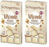 Schogetten Blond Mandel | Vit choklad med kola och mandelbitar | 100 g | Bekvämt portionerad (paket med 2)