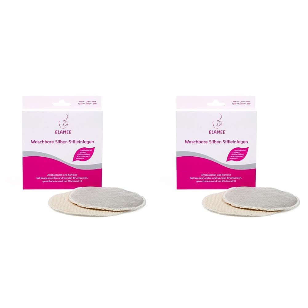 ELANEE Amningsskydd, silver, antibakteriella och tvättbara - Mjuka och uppfriskande mat- och amningstillbehör Bebe Naty Shop 2 st (paket med 2)