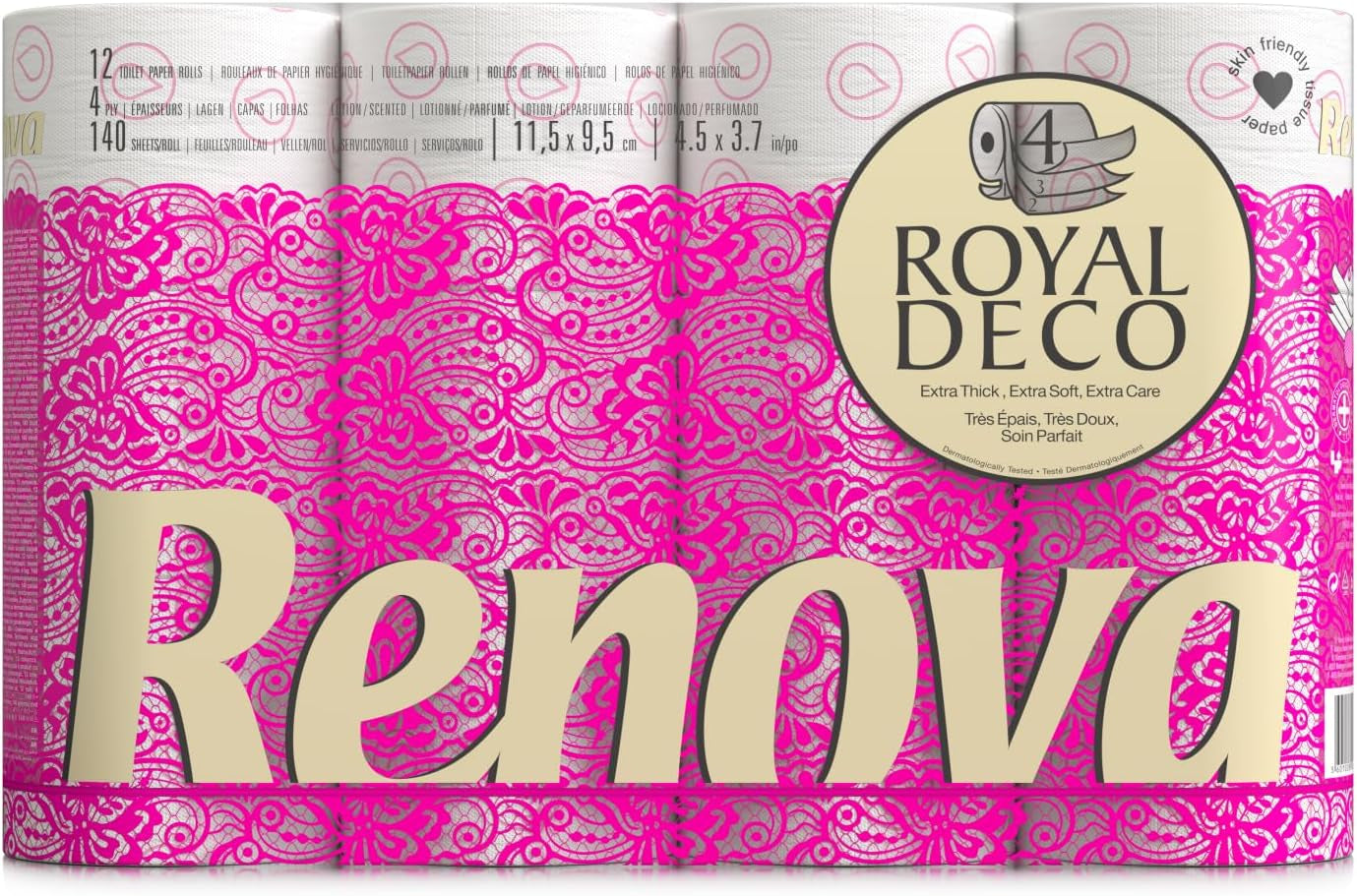 Toalettpapper Renova 4 lager vit dekorerad doftande - 12 rullar rulle Blanco Decorado Perfumado