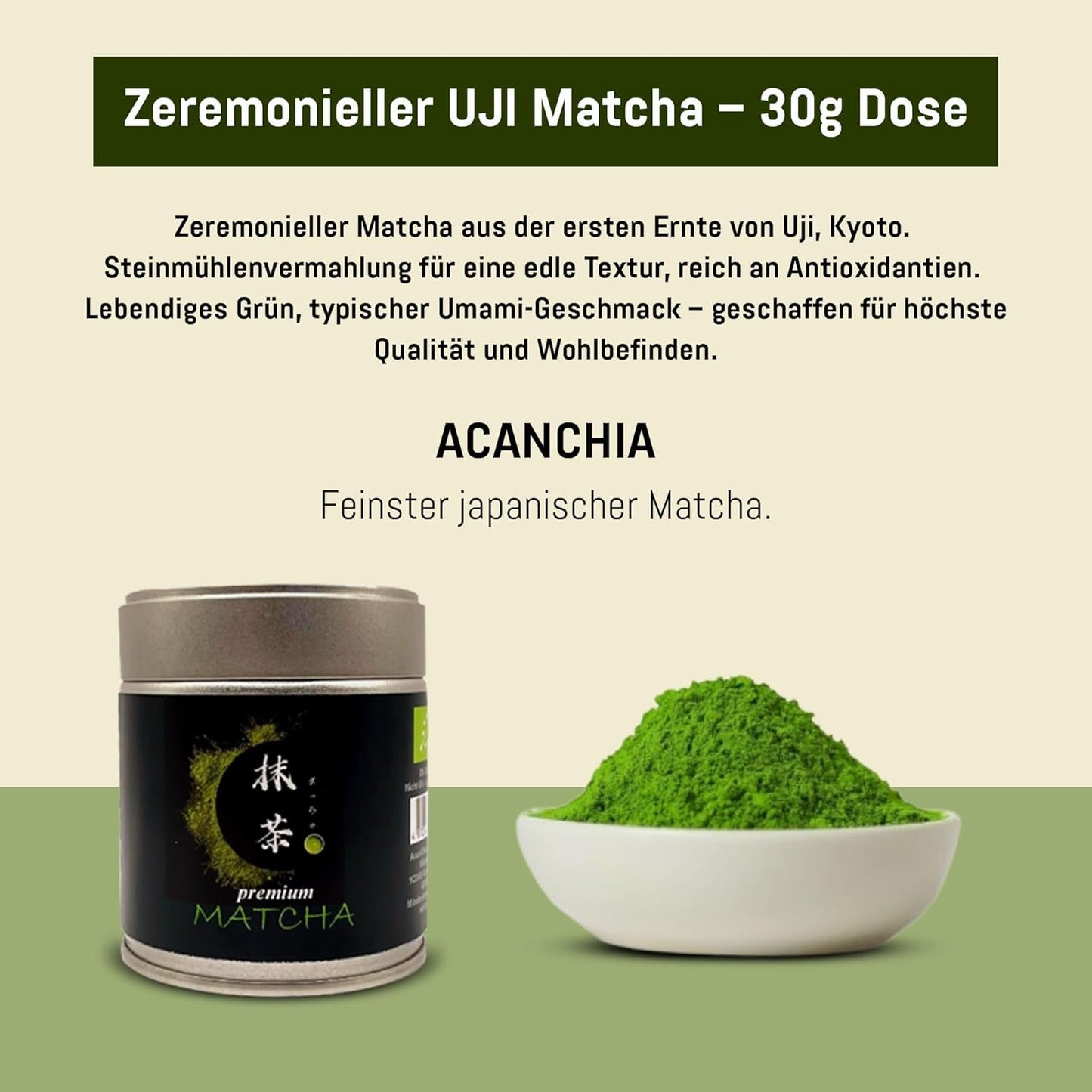 Ceremoniell UJI - 30 g låda - Bio - 100% japansk matcha - Första skörd - Ren matcha - Mald