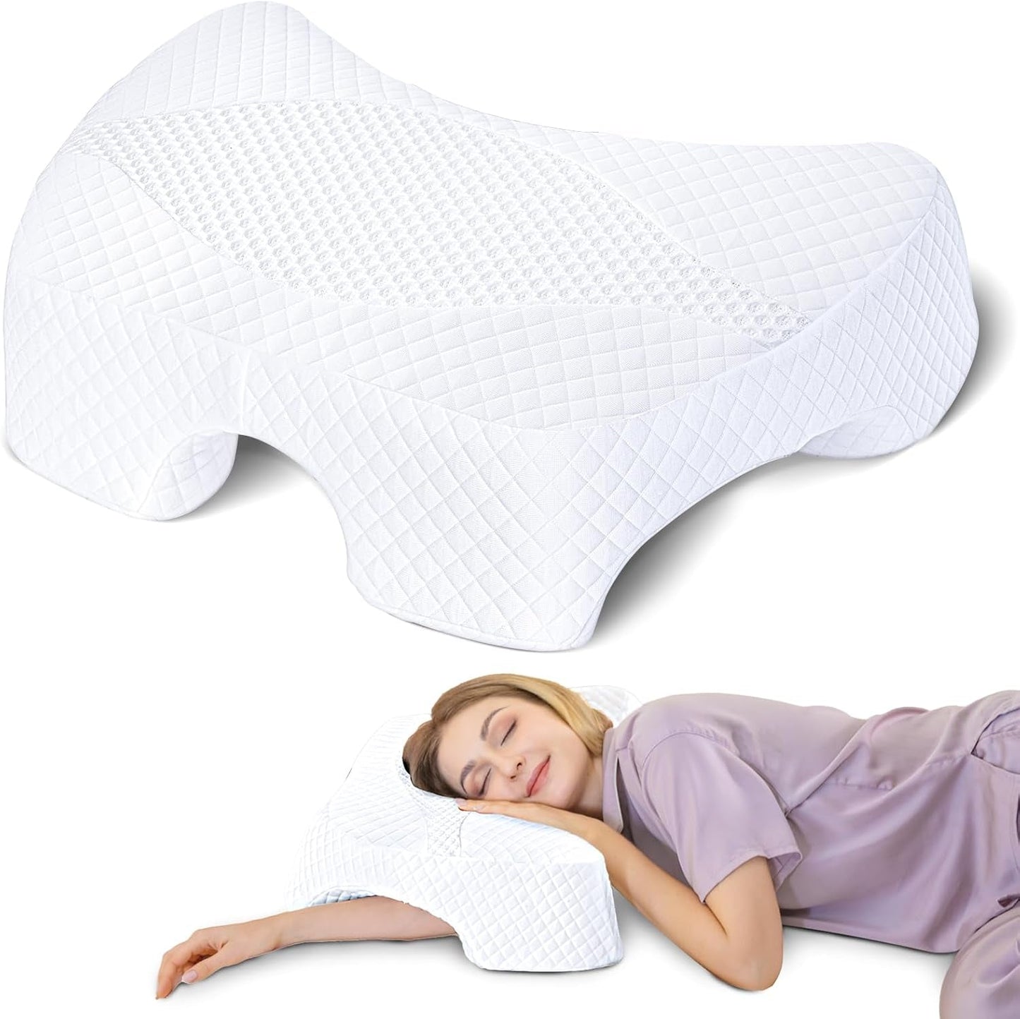SAHEYER Sidosovskudde med arm, ergonomisk ortopedisk kudde, nack- och axelkudde Memory Foam, nackkudde med flervinklade armar för många sovställningar (Vit) Cervikala ortopediska kuddar Naty Shop White