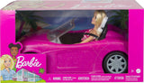 Barbie Doll and Pink Glitter Cabriolet, realistiska däck, logotyp, leksak för åldrarna 3 och uppåt, DJR55