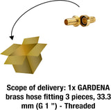 Gardena mässingsslangkoppling, 3 delar: Slangförlängningskoppling, 33,3 mm (G 1 tum) gänga, för 19 mm (3/4 tum) slangar (7152-20)
