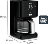 Tefal Smart'n Light Espressomaskin med timer, Espressomaskin med programmerbart filter 1,25 L, Aromafunktion för intensiv arom, Varmhållningsfunktion, Anti-dropp och lätt att rengöra, Svart