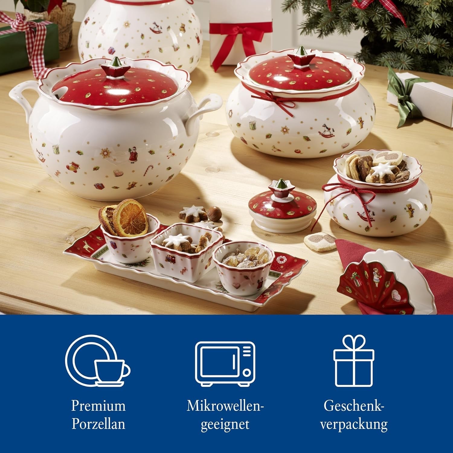Villeroy & Boch - Toy's Delight Gravy Set, 4 delar, Serveringsfat med skålar, Christmas Gravy Bowl Set, Leksaksbordsdekoration, Serveringsbricka, Skålar, Julservis, Premium Porslin