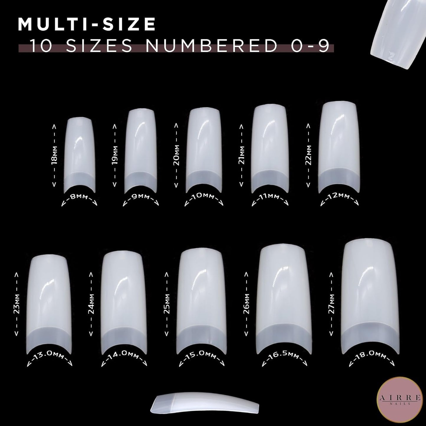 AIRRE 500 Professional Gel Nails & 3 Filer per Box - (10 storlekar) Franska Half Moon False Nails, Salong & Hembruk, Klippning, Filning & Formning, UV/LED Gel, Nagellack & Nail Art (Natural)