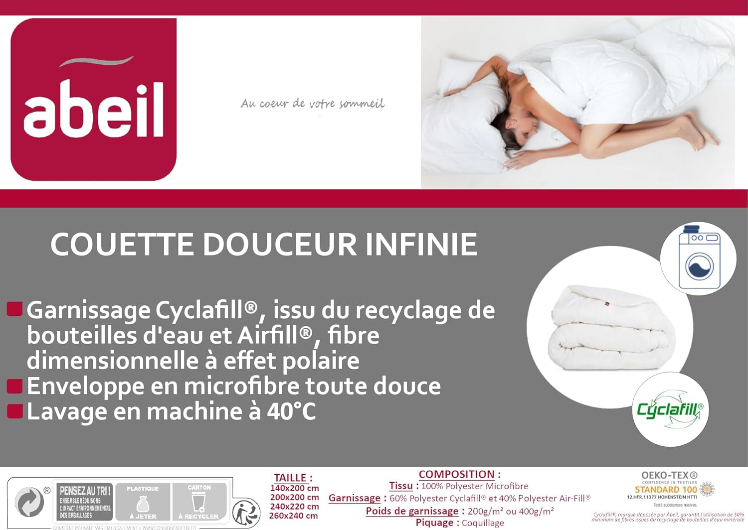 15000000534 Douceur Infinie Quilt, lätt, polyester, vit, vit, 240 X 260 cm Täcken och täcken Naty Shop