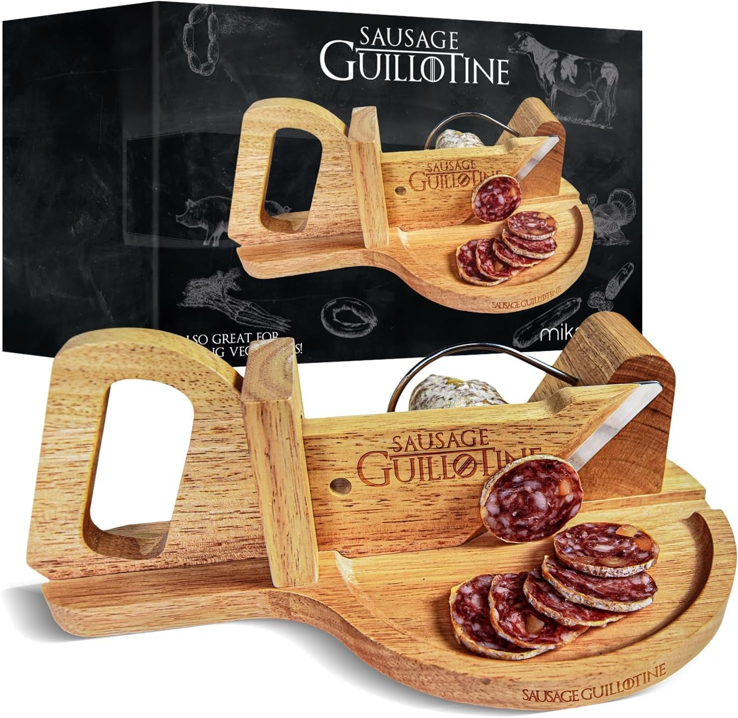 Traditionell korvskärare - Korvgiljotin - 30 X 19 X 12 Cm - Rivjärn och skivor i massivt trä Naty Shop Standardtitel