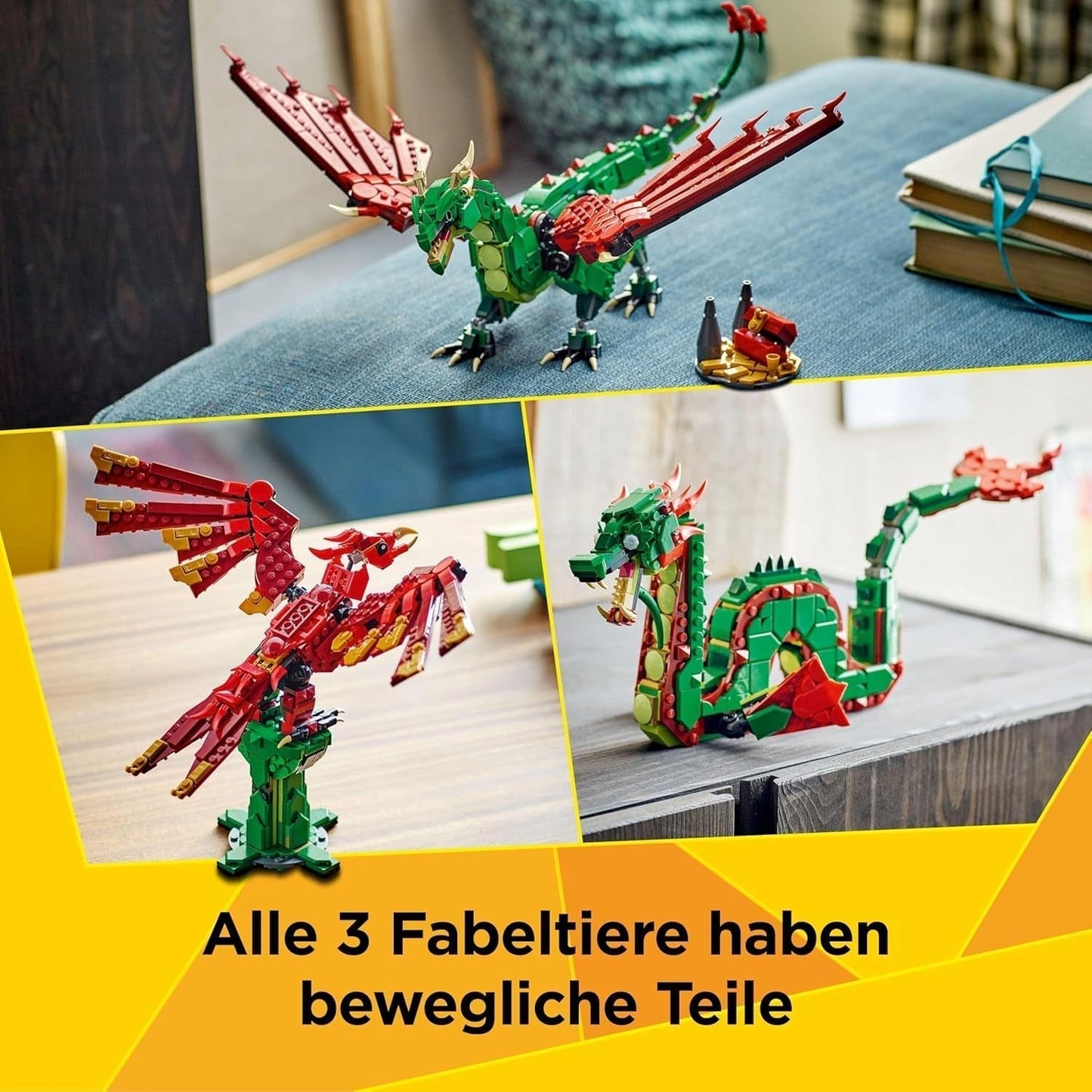LEGO Creator 3In1 Green Dragon - Leksak - Förvandlas till en havsorm eller fenix - Djurbyggande leksak för barn - Present till pojkar och flickor från 9 år 31161 Byggset Besuche den LEGO-Store
